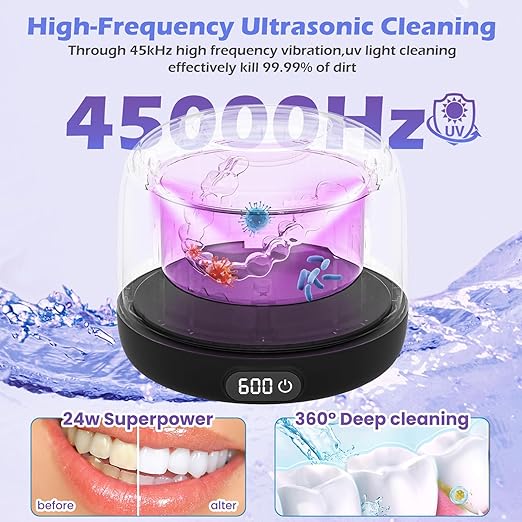 Upgraded Ultrasonic Retainer Cleaner Machine,45kHz Professional Dental Cleaning Pod with Digital Timer & 200ML Capacity,Deep Cleaning for Denture,Night Guard,Aligner,Toothbrush,Jewelry and More(Black)