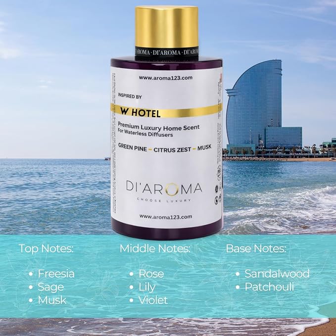 Di’Aroma Luxury W Hotel Resort Collection Fragrance Oil, Diffuser Oil for Waterless & Cold-Air Diffusers, Premium Air Freshener, Long-Lasting Home & Business Scent, Made in USA (120ml, W Hotel)