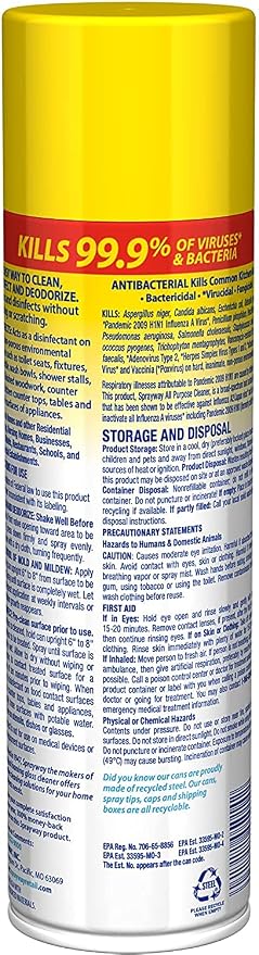 Sprayway All Purpose Cleaner Foaming Spray | Lemon Scent | 19oz | 1 Pack | Disinfectant, Foaming Multi-Surface Cleaner, Cuts Grease & Grime | Kills 99.9% of Germs