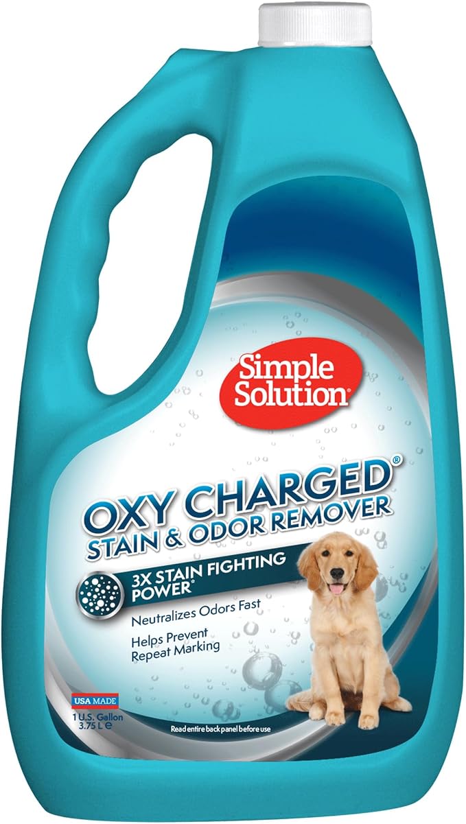 Simple Solution Oxy Charged Pet Stain and Odor Remover, Pet Cleaner, Carpet Stain Remover, 3X Oxy Power, Carpet Spray, Eliminates Dog Urine, Waste & Vomit Odors, 1 Gallon