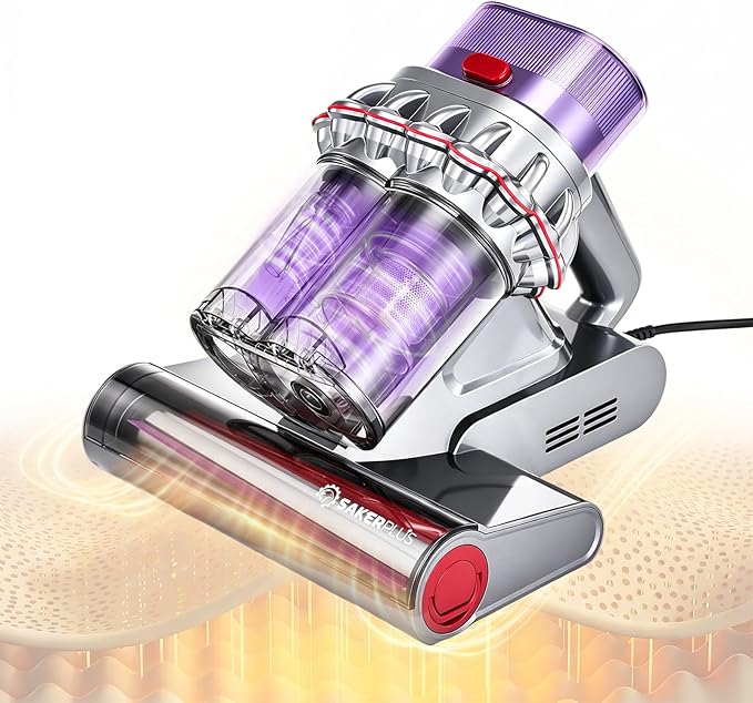 SakerPlus Powerful Bed Vacuum Cleaner, 350W Corded Mattress Vacuum with 2-Cup System,Smart Dust Sensor,Washable Dust Cup & Roller Brush for Mattress, Sofa(16.4 ft Corded)