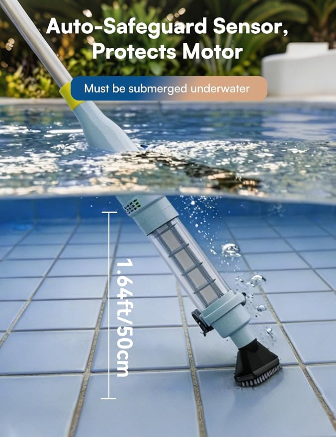 Handheld Spa Hot Tub Vacuum - Cordless Small Above Ground Pool Vacuum, 90-Min Runtime, 20 GPM Powerful Suction, Rechargeable, Ideal for Cleaning Debris and Sand Underwater, with 2 Brush Heads, Navy