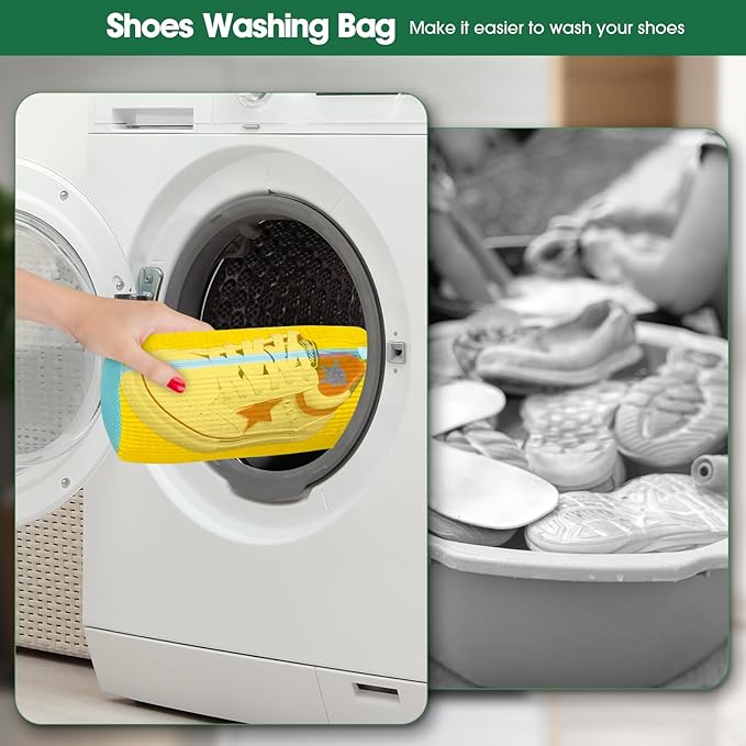 Shoe Washing Machine Bag, 2 Pack Sneaker Cleaner Kit with 10 Washer Balls for Gym Sneakers and Flats, Shoe Laundry Bag with Zipper Protection Design,Large Size for Women's, Men's, and Kid's Shoes