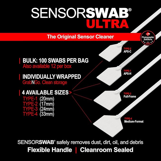 Sensor Swab Ultra 33mm Swabs - Camera Sensor Cleaner Swabs for Cleaning Medium Format Mirrored or Mirrorless SLR & DSLR Cameras. Sensor Dust & Oil Remover (Pack of 100)