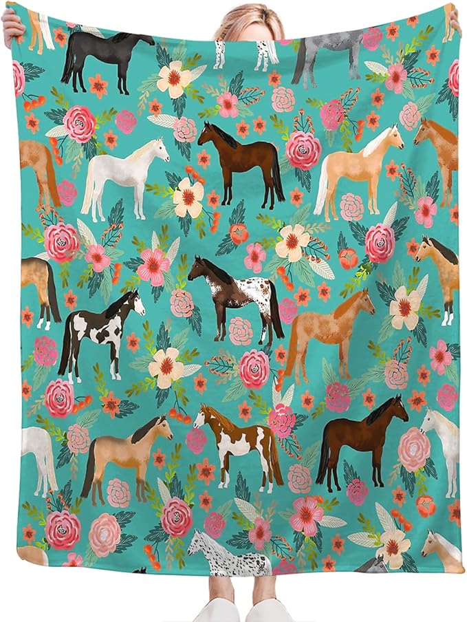 Tijuboni Horse Throw Blanket Horse Gifts for Girls Boys Women Men Kids Adults Soft Flannel Fleece Blanket for Couch Sofa Bed Home Decor 60"x80"