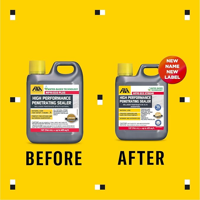 FILA Natural Stone Sealer, MP90 ECO Xtreme, Natural Look Sealer and Stain Protector, Ideal for All Natural Stone, Polished Porcelain Tile and Grout, Eco-Friendly Water Based, 1 QT