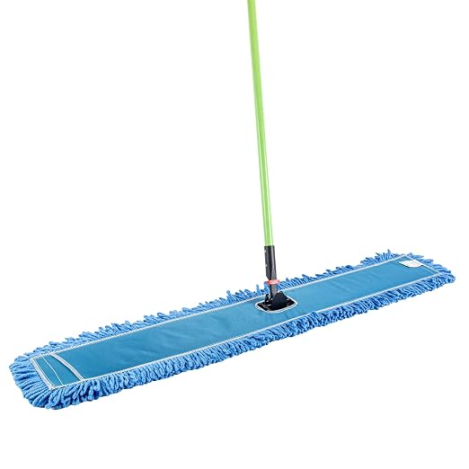 Restaurantware-Clean Tek Professional 48.03 x 5 Inch Dry Floor Mop, 1 Reusable Dust Mop - 64-Inch Handle, Secure Attachment, Blue Microfiber, Machine Washable, for Floor, Cleaning Home Or Office