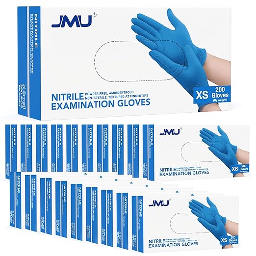 JMU Nitrile Exam Gloves XS, 3.5 Mil, Powder-Free, Latex-Free, Disposable Medical Glove, Blue, 4000 Count