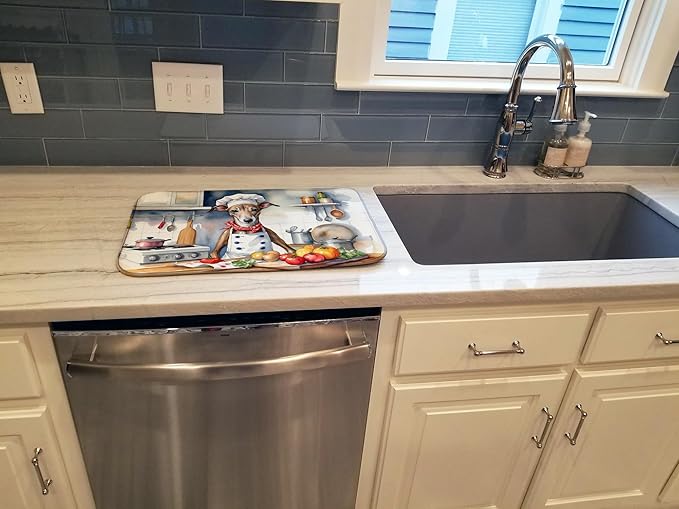 Caroline's Treasures DAC6263DDM Greyhound The Chef Dish Drying Mat Absorbent Dish Drying Mat Pad for Kitchen Counter Dish Drainer Mat for Countertop, 14 x 21", Multicolor