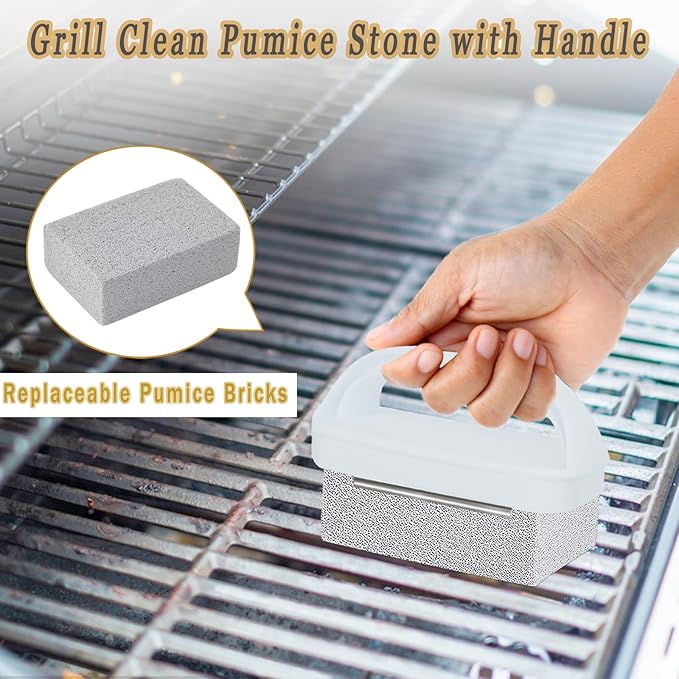 Heavy Duty Grill Cleaning Brick with Handle, Durable Griddle Pumice Stone Cleaning Blocks Removing Stains for Flat Top, Oven, Stove, BBQ Grates, Cookware (3)