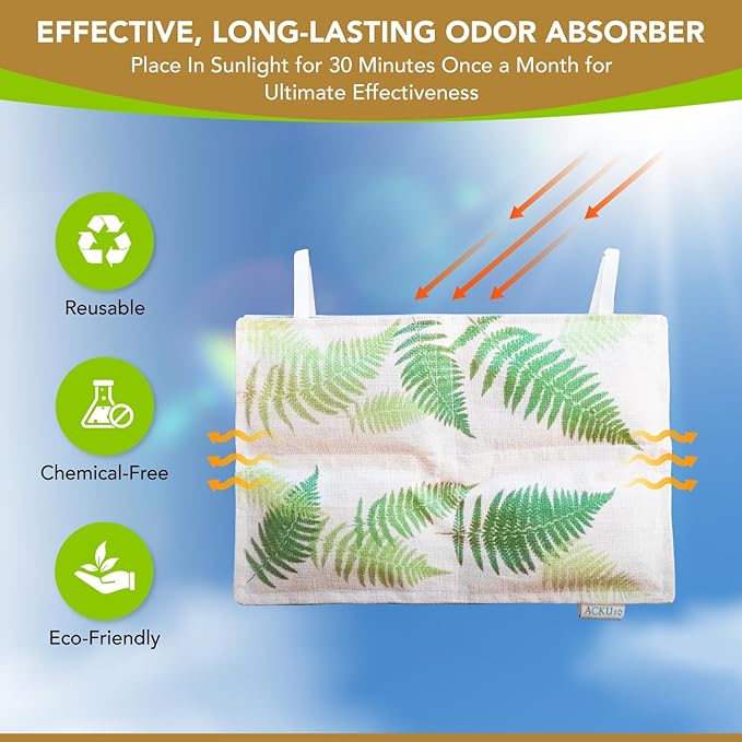 Hanging Bamboo Charcoal Natural Odor Absorber for Clothing, Closets, Wetsuits, Gym Bags & More – Fragrance-Free, Chemical Free, Reusable, Long-Lasting (3-Pack)