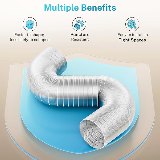 HOOMESUN 4 Inch 8FT Semi Rigid Dryer Vent, Flexible Aluminum Dryer Vent Hose with Clamps, 3.9 Mil Aluminum Foil Tape for HVAC Ventilation, Duct Fan Systems