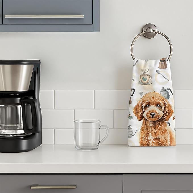 Caroline's Treasures Miniature Apricot Poodle Coffee Bar Kitchen Towel Velour Plush Front and Cotton Loop Back Machine Washable
