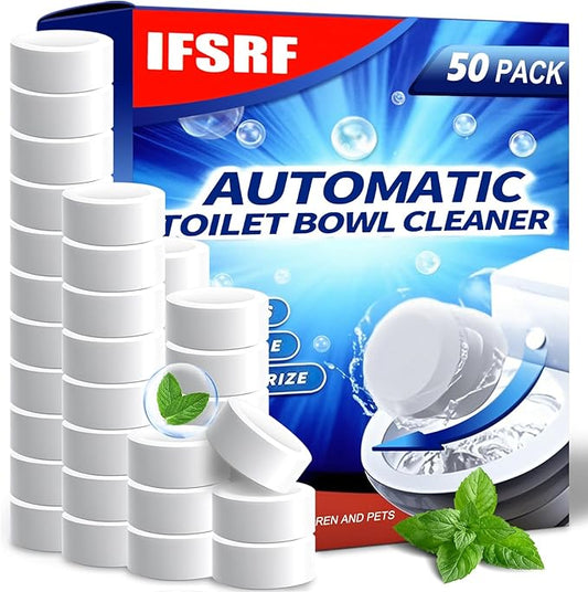 Automatic Toilet Bowl Cleaner Tablets, Bleach, Descale & Deodorize, Septic-Safe, Continuous Cleaning, Fresh Scent, Drop-In Tank Cleaner effective to use Works with Toilets 50 Pack -AABB