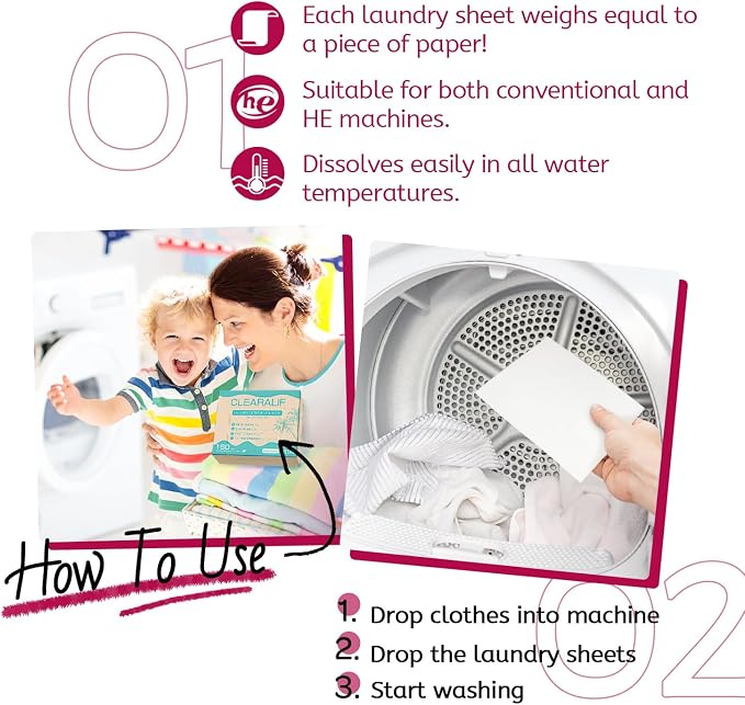 CLEARALIF Laundry Detergent Sheets 80 Sheets (Up to 160 Loads), Morning Bloom - Great For Apartments, Dorms,Eco Friendly