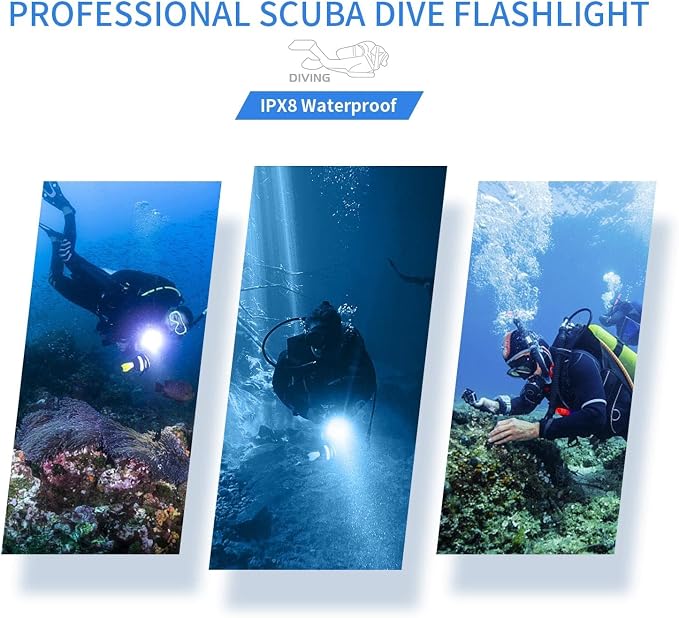 Wurkkos DL06 Dive Light, 15000 Lumens Scuba Diving Light, Type-C Rechargeable, 6*XHP50 LEDs, 100 Degrees Narrow Beam Angle, IPX8 Waterproof Flashlight for Night Diving Cave Exploration - 6000K
