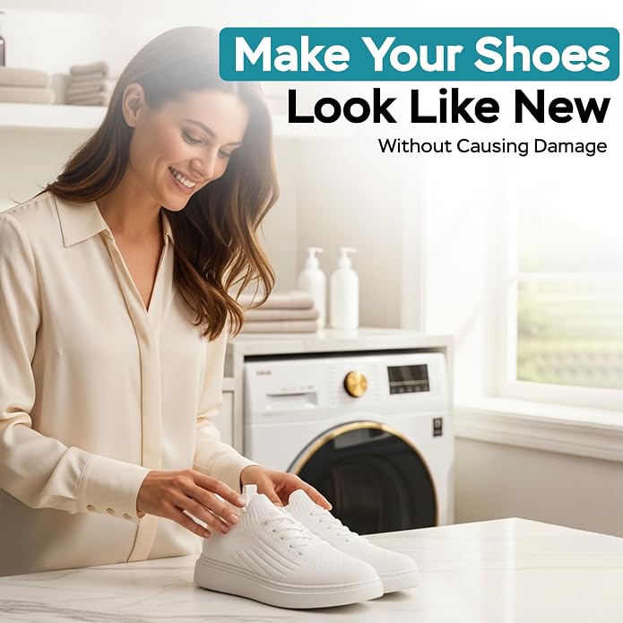 Shoe Washing Machine Bag for Washer and Dryer – AXERIN 5-Piece Kit | 2 Laundry Shoe Bags, 2 Shoe Trees & Brush, Reusable Sneaker Washing Bag, 360° Deep Clean for Sneakers, Tennis & All Shoes