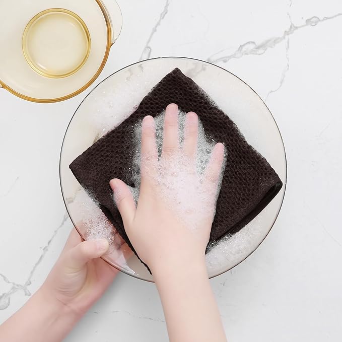 Homaxy 100% Cotton Waffle Weave Kitchen Dish Cloths, Ultra Soft Absorbent Quick Drying Dish Towels, 12 x 12 Inches, 24-Pack, Dark Brown