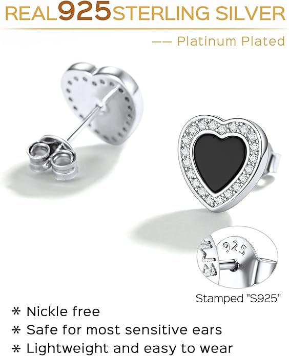 ChicSilver 925 Sterling Silver Viking Rune Natural Black Onyx Stud Earrings For Women Men