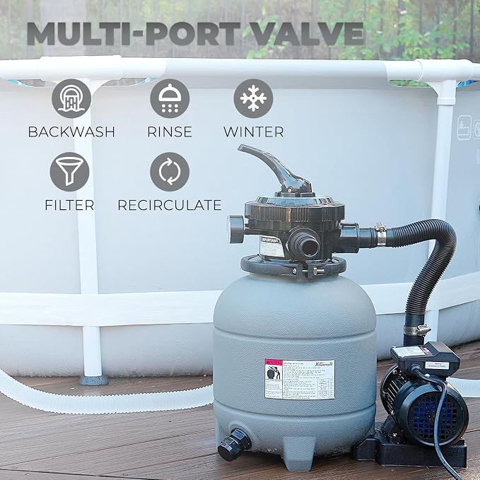 XtremepowerUS 12" Sand Filter Pump for Above Ground Swimming Pools 2,400GPH Flow 7-Way Valve for Pools Up to 10,000GAL Pool Fitting Adapter (Include Filter Media)