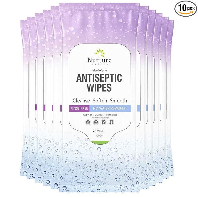 Nurture XL Antibacterial Body & Hand Sanitizing Wipes | Alcohol-Free Antiseptic Wet Towelettes for Germ Removal, Disinfecting Skin, Sanitizing Hands |Cleaning Cloths | Adults & Baby | Thick & Strong