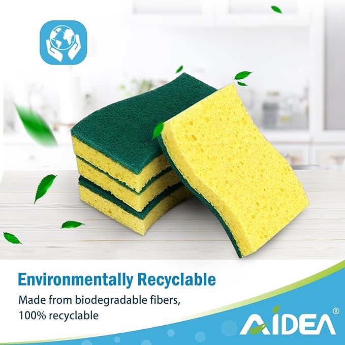 AIDEA Heavy Duty Scrub Sponge, Cleaning Sponge, Kitchen Dish Sponge, Effortless Cleaning Eco Scrub Pads for Dishes,Pots,Pans All at Once