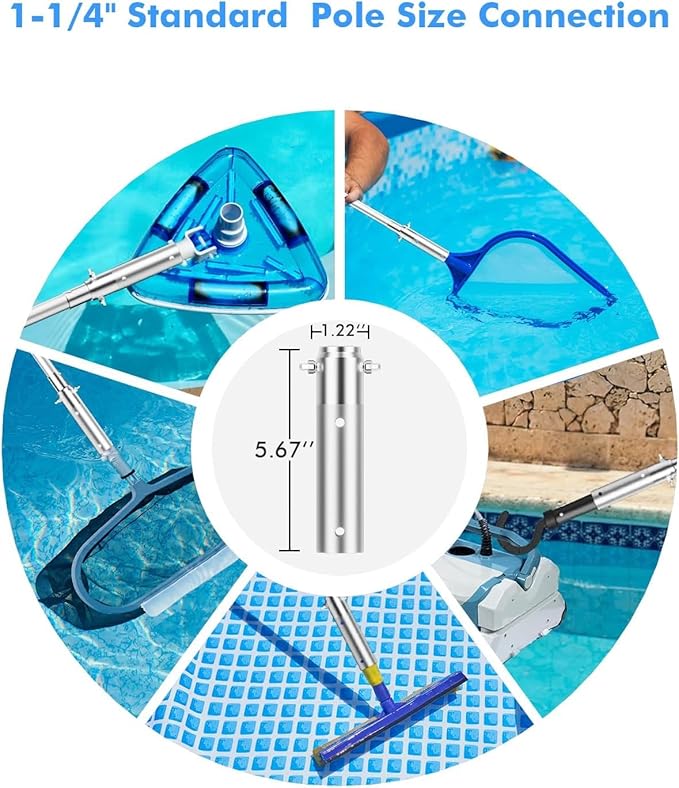 Pool Brush with Pole, 4-16 ft Telescopic Pool Pole, Heavy Duty Aluminum Pool Cleaning Brush Head, Pool Scrubber for Walls, Tiles & Floors, Fits Skimmer Net & Pool Accessories