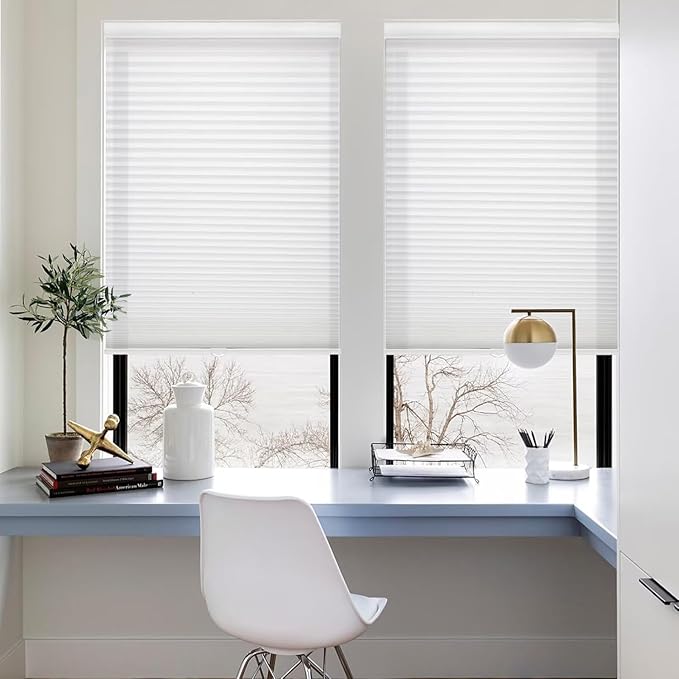 MYshade 1.5-Inch Cellular Cordless Light Filtering Shades, Honeycomb Window Blinds for Soft Daylight & Privacy, Thermal Insulation, Child Safe, Inside or Outside Mount (23" W x 50" H, White)