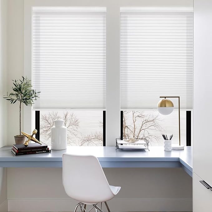 MYshade 1.5-Inch Cellular Cordless Light Filtering Shades, Honeycomb Window Blinds for Soft Daylight & Privacy, Thermal Insulation, Child Safe, Inside or Outside Mount (27" W x 50" H, White)