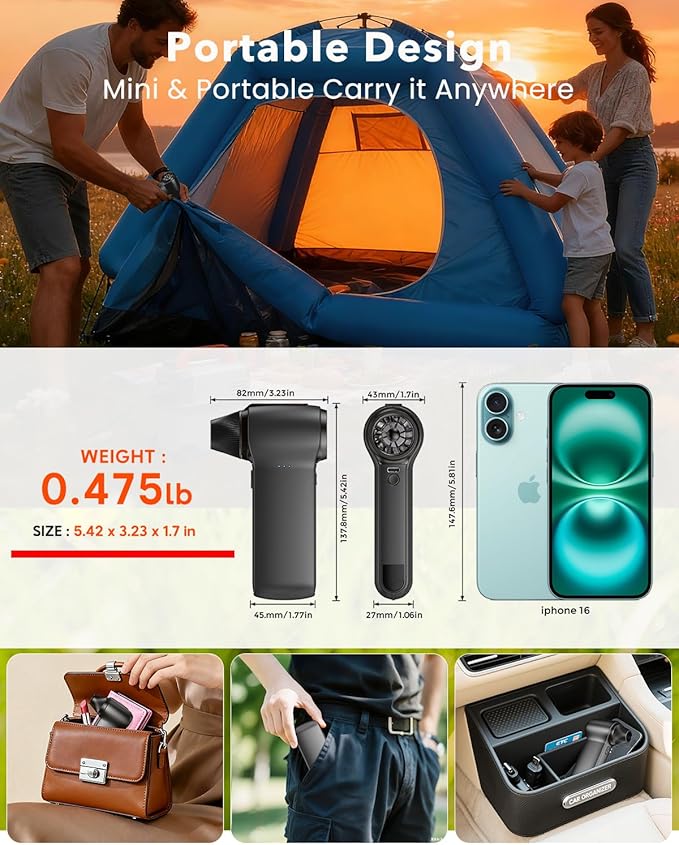Compressed Air Duster 180000RPM – Super Power Cordless Electric Air Duster with 3-Speed Turbo Fan, Rechargeable Air Blower for Computer, Keyboard, Car, Camera & Home Cleaning