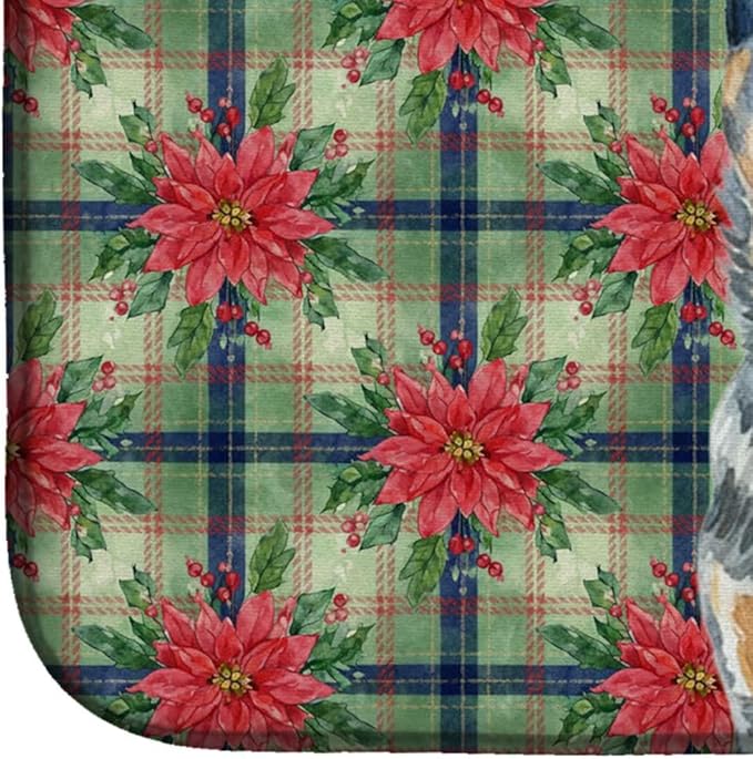 Caroline's Treasures Blue Heeler Australian Cattle Dog Christmas PoinsettIas Dish Drying Mat Absorbent Dish Drying Mat Pad for Kitchen Counter Dish Drainer Mat for Countertop, 14 x 21", Multicolor