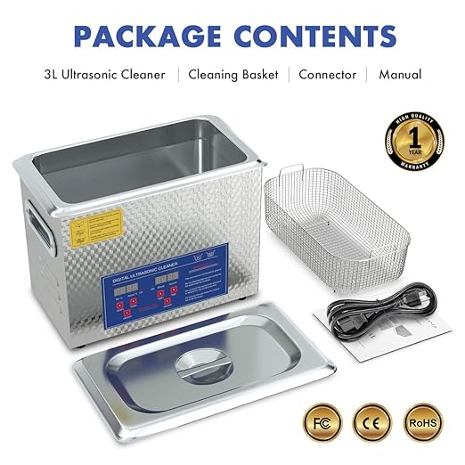 Digital Ultrasonic Parts Cleaner 3L for Cleaning Carbs Jewelry Injectors Bullets Guns and Brass 200W Heated Professional Ultrasonic Cleaning Machine Dareflow