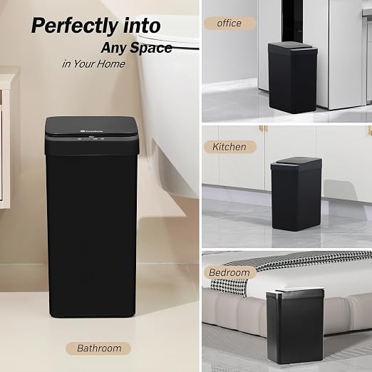 FRESHLIX Bathroom Trash Can, 2.6 Gallon Automatic Motion Sensor Touchless Garbage Can, Waterproof Trash Bin with Lid, Narrow Small Waste Bin for Kitchen, Office, Bedroom, Black, 3 Pack