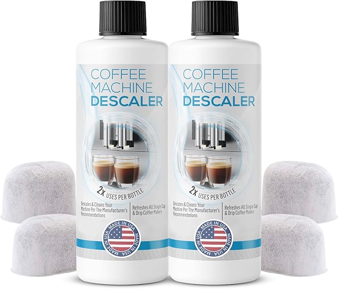 FreshFlow Keurig Compatible Descaling Solution - Descaler Cleaner Concentrate Kit For All 1.0 & 2.0 K-Cup Pod Machines and Espresso Machines - (2 Bottles, 4 Uses Plus 4 Filters)