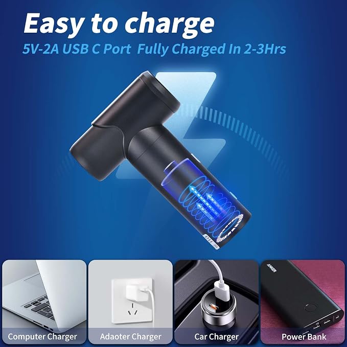 Compressed Air Duster-3 Gear Adjustable 150000RPM Electric Air Duster with LED Light, Rechargeable Cordless Air Blower for Keyboard Electric Devices Cleaning. Replaces Compressed Air Cans (Black)