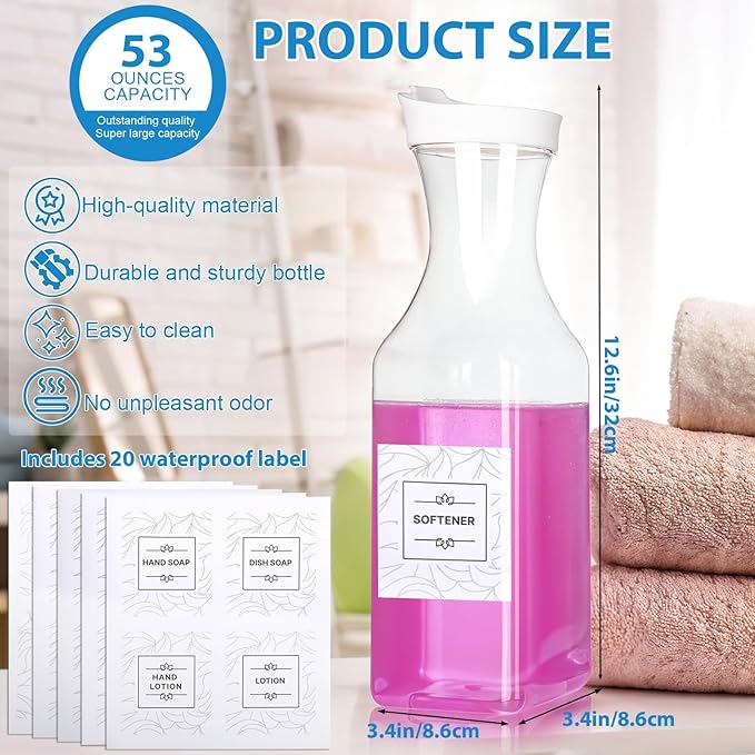 VZZNN 6 Pack Laundry Detergent Dispenser 53 oz Laundry Soap Dispenser with 20 Label Laundry Room Organization for Liquid Powder Bleach Scent Booster Beads