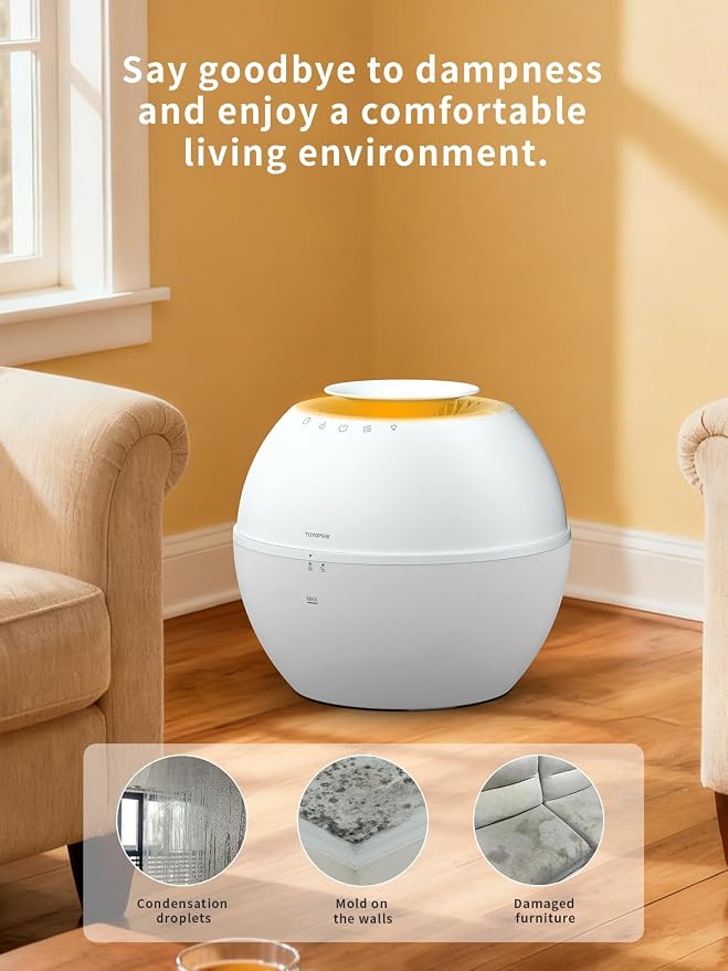 Dehumidifier & Humidifier 2-in-1 with Purifier, 101oz Tank, Whisper-Quiet Smart Steam Control for Bedroom, Baby Room, or Basement, Includes Drain Hose