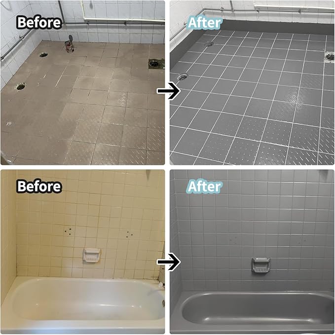 Light Gray Tile Bathtub Refinishing Wall Paint- Bathtub, Bathroom Wall, Countertop, Sink Paint - Easy to Use, Waterproof, Low Odor, No Toxic (White 50-60 sq.ft)