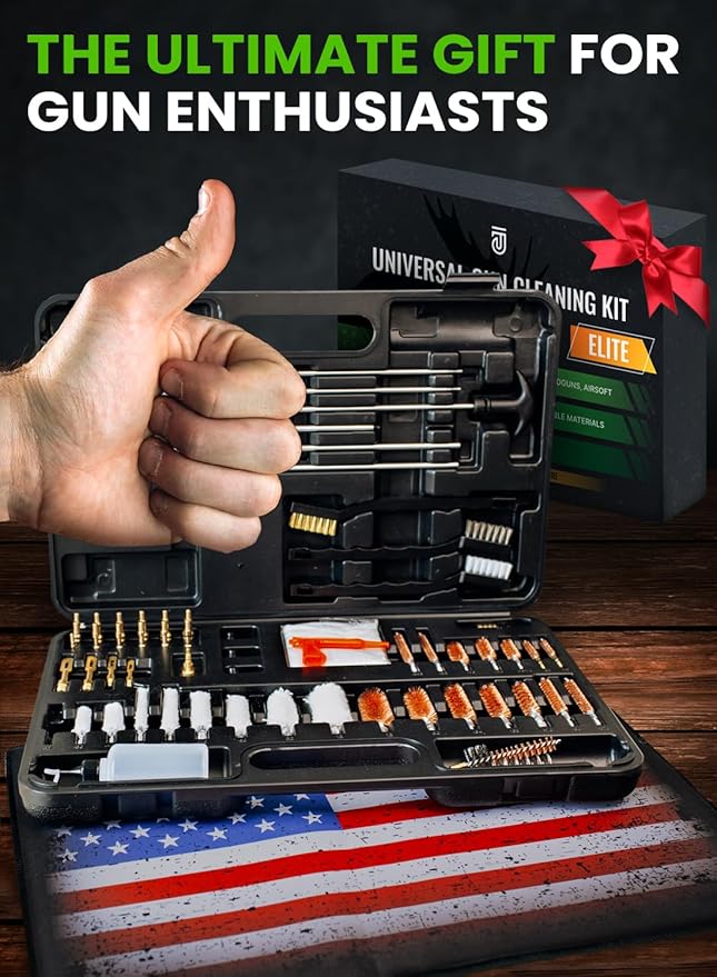 Universal Gun Cleaning Kit for All Guns - Portable Gun Cleaning Kits for Handguns and Rifles, Shotgun, Airsoft - Incl. Stainless Steel Rods, Brass Jags, Gun Cleaning Patches, Cleaning Swabs