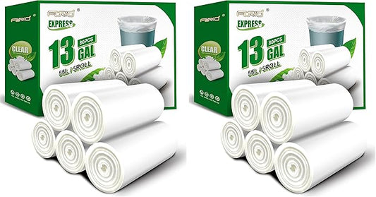 FORID 13 Gallon Trash Bags - Clear Plastic Garbage Bag Unscented Tall Medium Can Liners for Kitchen Office Home Waste Basket 5 Roll 55 Liters 80 Counts (Pack of 2)