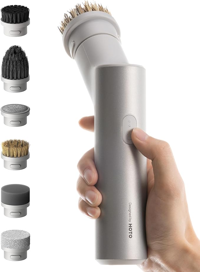 HOTO 9 Pcs Replacement Pads + Handheld Short-Handle Electric Spin Scrubber + Grip™ Cordless Electric Spin Scrubber