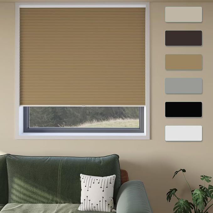 MYshade Cordless Cellular Window Shades No Tools No Drill Blackout Blinds for Indoor Windows Size 19" Wide X 36" Height Light Brown Room Darkening Blinds for Bedroom, Bathroom, Kitchen, Living Room