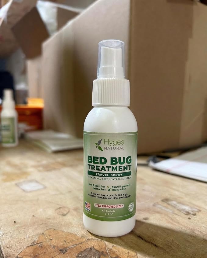 Hygea Natural Lice, Mite, and Bed Bug Killer Travel Spray - TSA Approved 3 oz Size Bottles, Child & Pet Friendly, Stain & Odor Free, for Hotels, Suitcase, Backpack, Shoes, Bed Bug Spray (2 Pack)