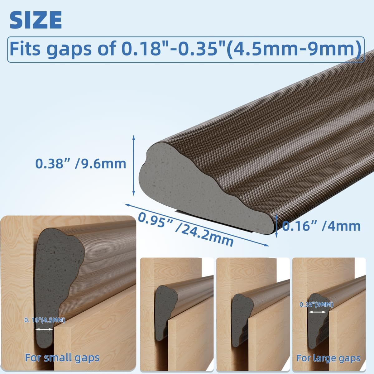 Wedge-Shape Window Weather Stripping Door Frame Seal Strip 118” Brown,Upgrade Black Foam,Soundproofing,Draft Stopper,Winter Insulation,Noise Blocker, Gap Filler for Exterior Front Door Side