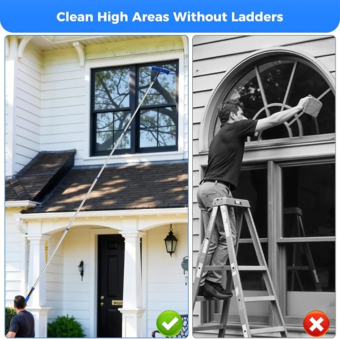 wlich 26ft High Reach Duster Kit, Aluminum 5-20ft Fan & Window Cleaner Set, Versatile Dusting Set with 5 Replaceable Heads for Cleaning Fans, Windows, and Hard-to-Reach Areas Outdoors Without Ladder