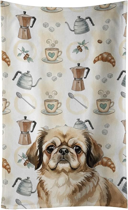 Caroline's Treasures Sable Pekingese Coffee Bar Kitchen Towel Velour Plush Front and Cotton Loop Back Machine Washable