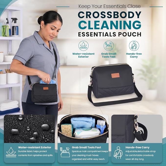 INSMEER Cleaning Caddy with Wheels, Large Cleaning Cart on Wheels with 3 Removable Clear Bags and 1 Shoulder Bag, Water Resistant Cleaner Supplies Organizer with Wheels for Kitchen, Tool Organizer