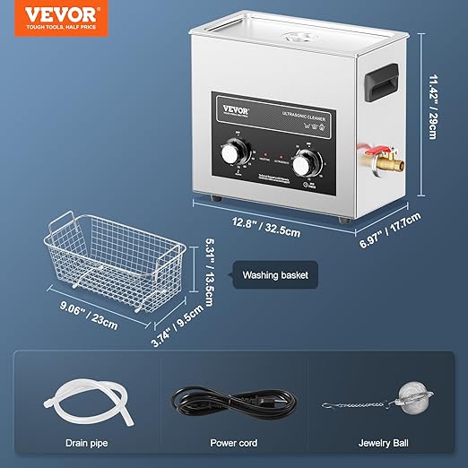 VEVOR 6L Sonic Cleaner with Heater Timer & Basket, Professional Digital Sonic Cavitation Machine, 180W Cleaning Machine for Watch Instruments, Glasses, Coin, Metal Parts, Tool