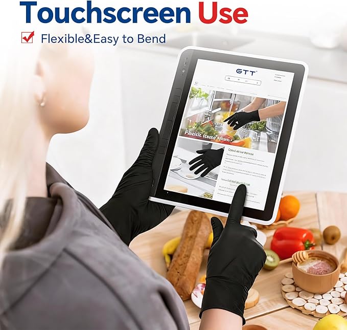 GTT Black Nitrile Exam Gloves 6 Mil, Powder-Free Disposable Gloves, First Aid,Cleaning Food Prep, Tattoo,Cooking,Mechanical