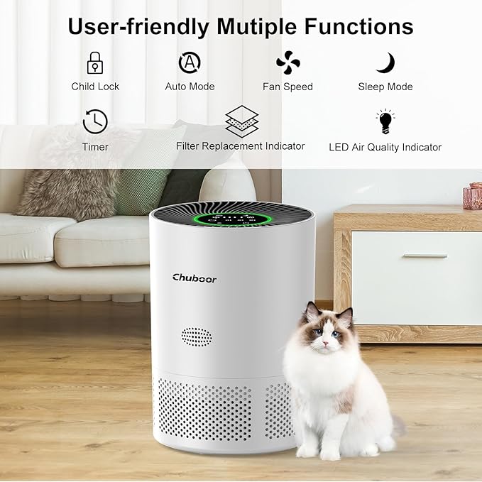Chuboor Air Purifiers for Home Large Rooms up to 1200ft², H13 True HEPA Air Purifiers for Bedroom Dorm Room Pets with Timer, Air Purifier Cleaner for Dust,Smoke,Odor,Dander,Pollen, Wildfire Smoke